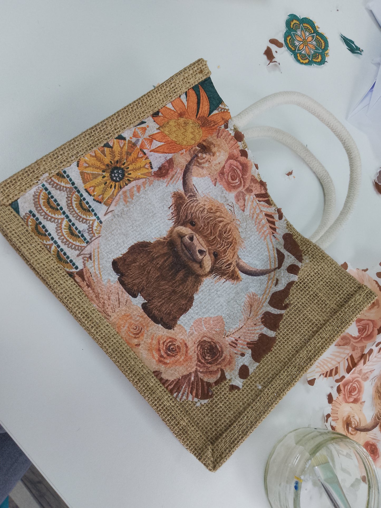 DECOUPAGE KIT - MINI JUTE BAG HIGHLAND COW