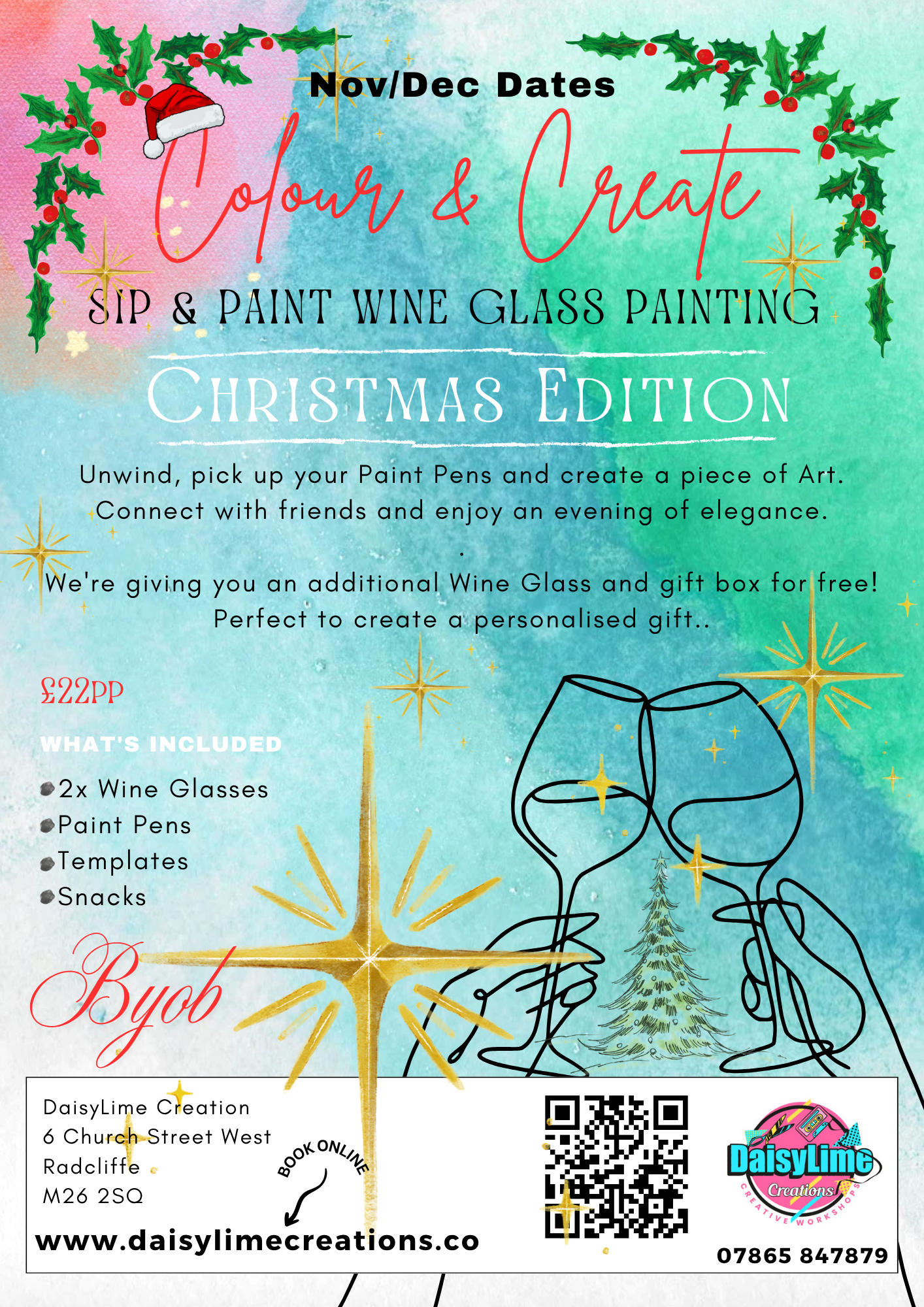 CHRISTMAS GIFT EDITION - WINE GLASS PAINTING 2x GLASSES