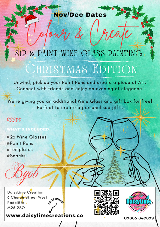 CHRISTMAS GIFT EDITION - WINE GLASS PAINTING 2x GLASSES