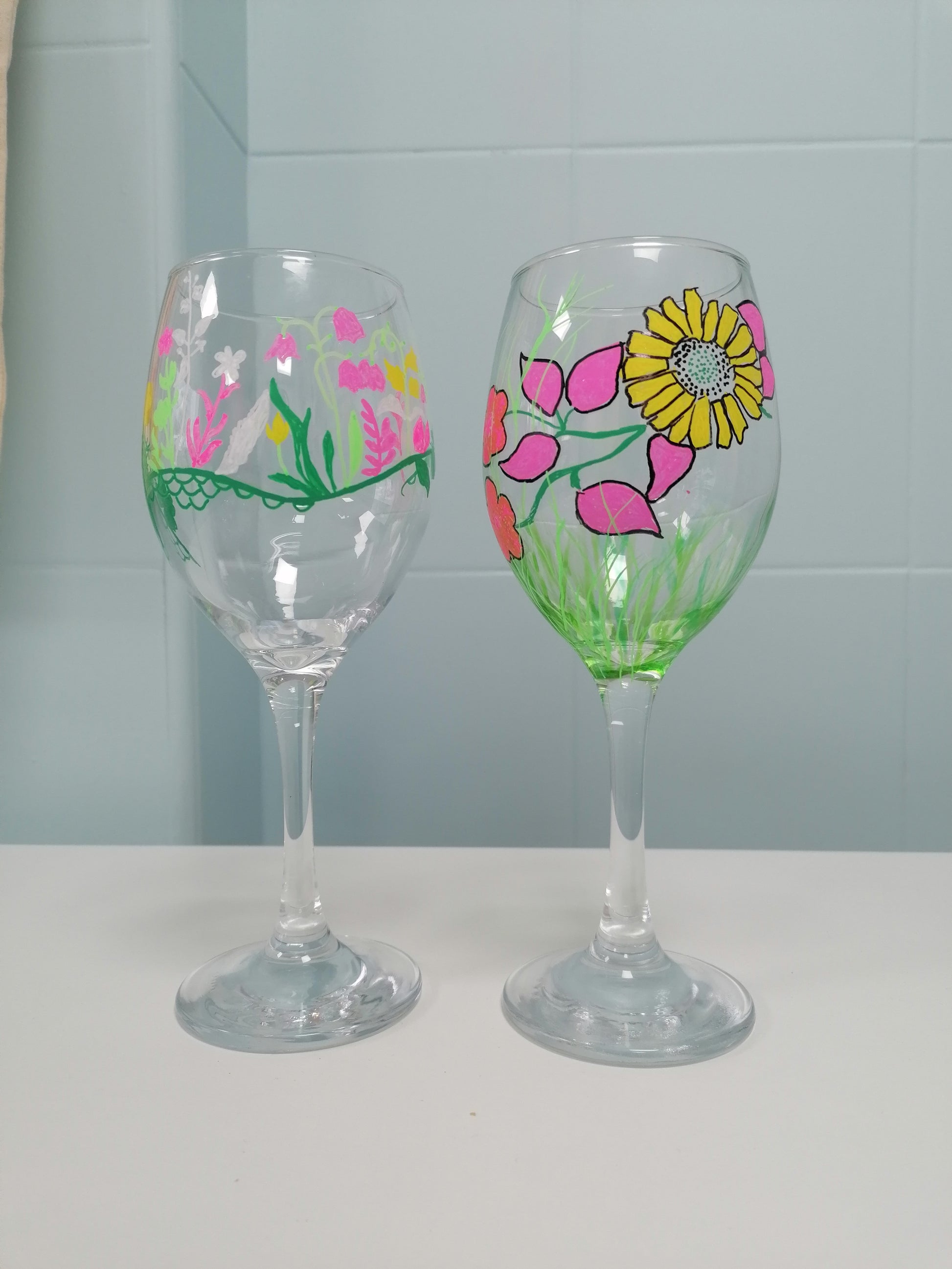 Floral Hand painted Wine Glass 