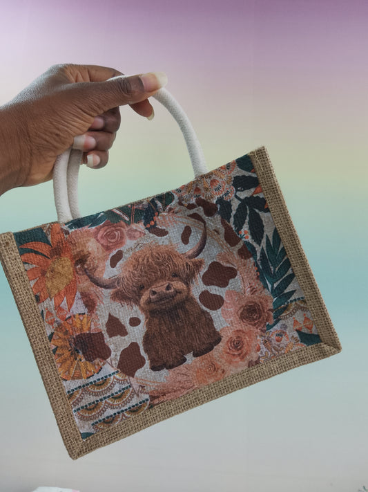 DECOUPAGE KIT - MINI JUTE BAG HIGHLAND COW