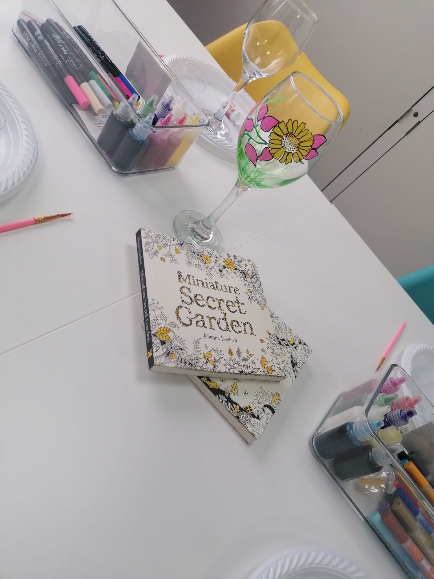 Wine Glass painting Workshop set up Adult Crafts 