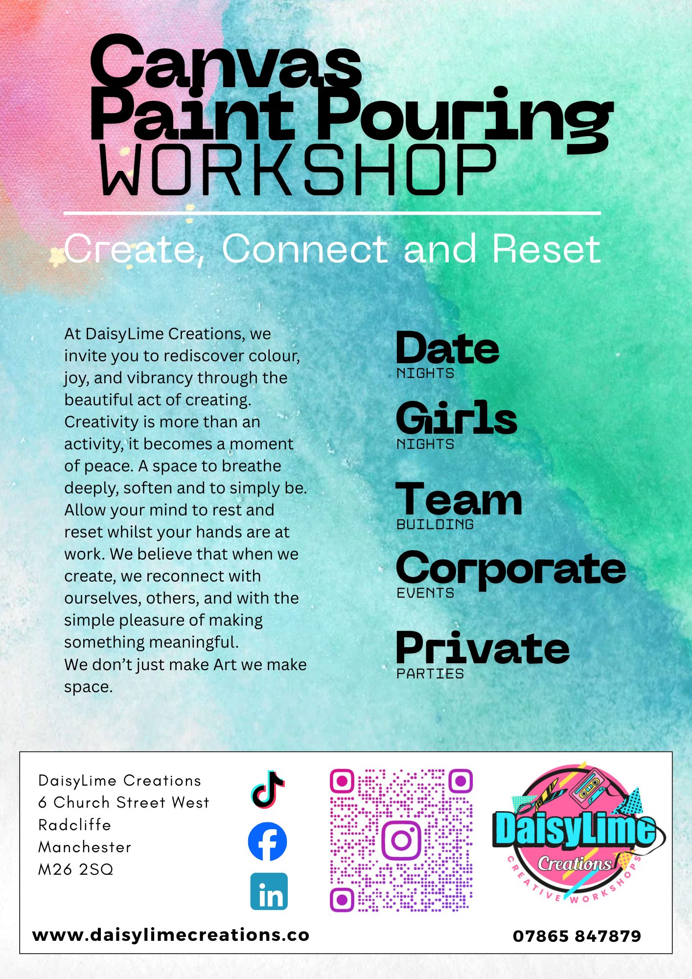 paint pouring workshop canvas fluid art flyer